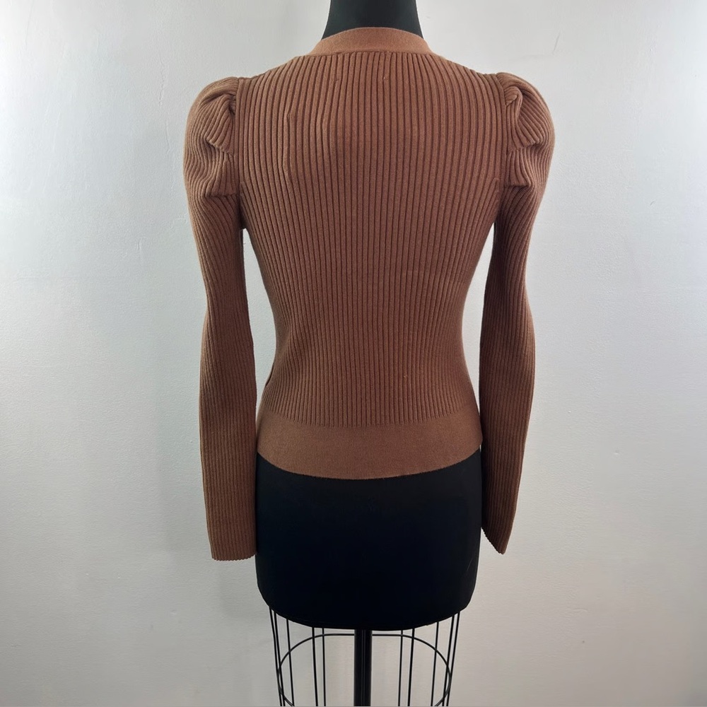 Brown Industry Cardigan with fabric buttons and puff shoulders BNWOT - Picture 3 of 9